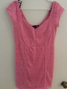 Pink Eyelet Cap-Sleeve Dress